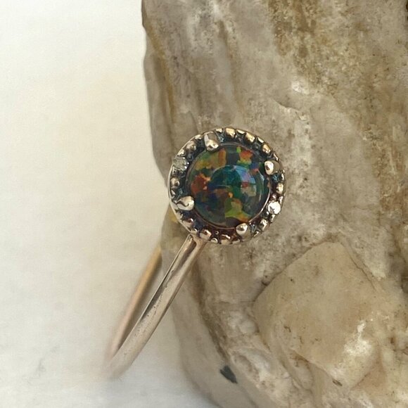 Gold Vermeil Sterling Silver Dainty Black White Opal Diamond Cuff Bracelet 6.25" - Picture 13 of 16